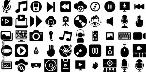 Mega Collection Of Multimedia Icons Pack Hand-Drawn Linear Vector Symbols Icon, Real Estate, Music, Symbol Logotype Vector Illustration