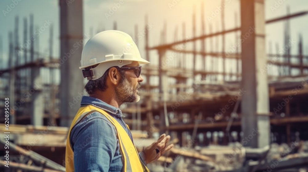 Man architect with blueprint are working on a building construction site. Man architect with blueprint are working on a building construction site.