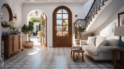 Mediterranean interior design, Interior design of mediterranean style entrance hall with door. © visoot