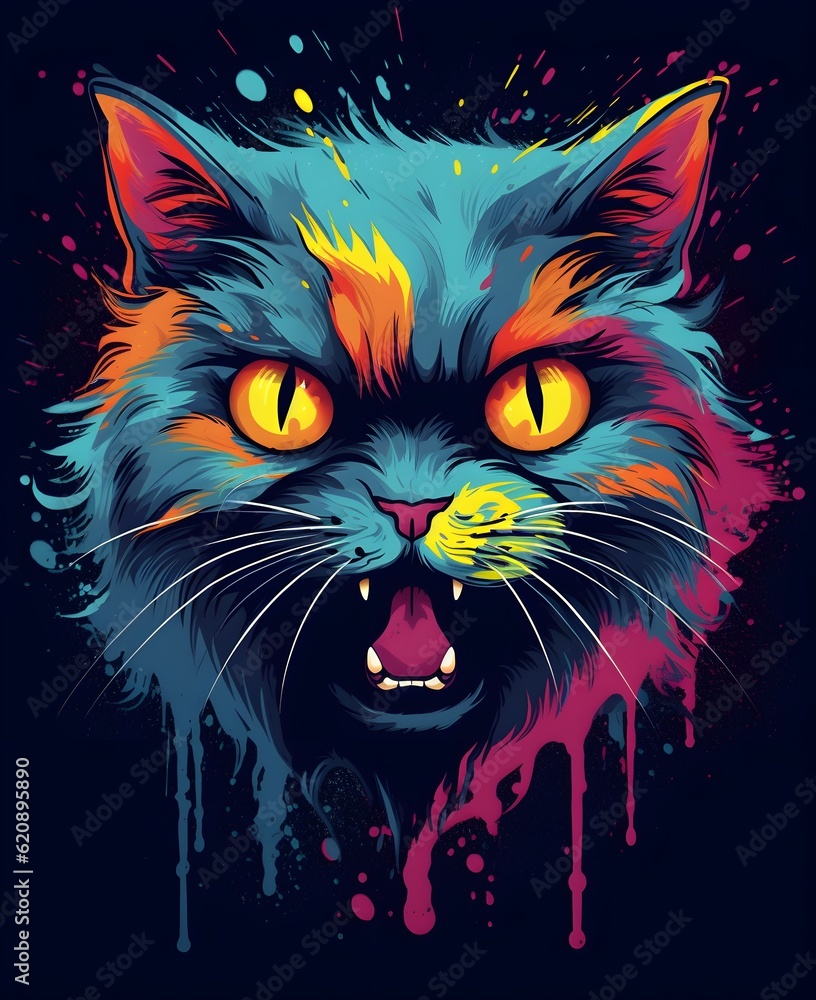 Crazy Cat Logo: Angry cat design