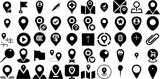 Massive Collection Of Marker Icons Set Isolated Cartoon Pictograms Icon, Pointer, Mark, Cosmetic Element Isolated On White Background
