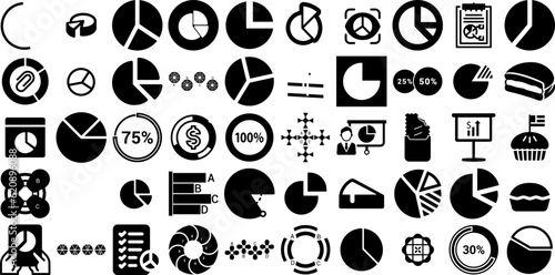 Massive Collection Of Pie Icons Collection Hand-Drawn Black Drawing Silhouette Icon, Infographic, Circle, Symbol Symbols Isolated On Transparent Background