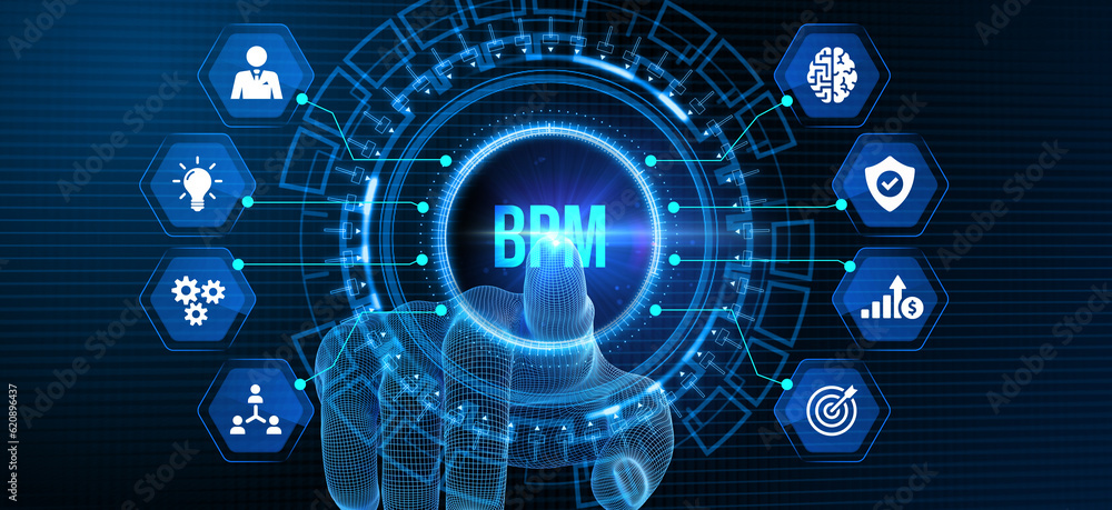 BPM Business process management system technology concept. 3d illustration BPM Business process management system technology concept. 3d illustration