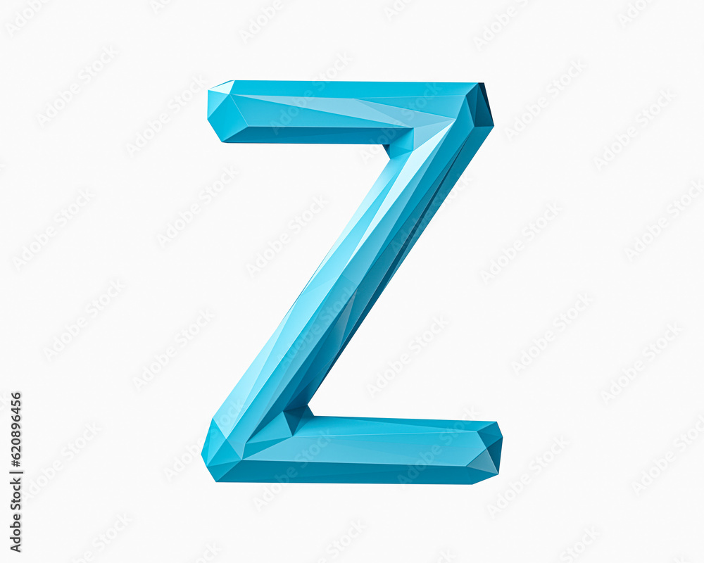 Letters made of low poly blue material. 3d illustration of green plant alphabet isolated on white background Letters made of low poly blue material. 3d illustration of green plant alphabet isolated on white background