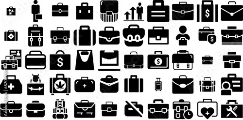 Mega Collection Of Briefcase Icons Collection Linear Infographic Symbol Finance, Icon, Business, Baggage Logotype Isolated On Transparent Background