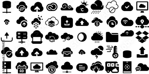 Big Set Of Cloud Icons Set Linear Modern Symbol Hosting, Investment, People, Migration Pictogram Isolated On White Background