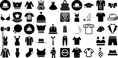 Mega Set Of Clothing Icons Collection Hand-Drawn Solid Infographic Symbol Underclothing, Icon, Apparel, Collection Pictogram Isolated On Transparent Background