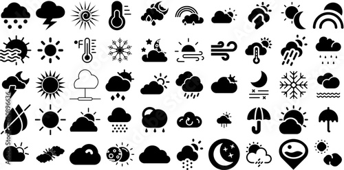 Mega Set Of Forecast Icons Set Linear Concept Silhouette Icon, Pensioner, Anemometer, Weather Forecast Pictograms For Apps And Websites © roberta