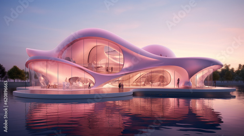 Pink Building, Modern Architectural Design, 3D Render, 3D Illustration