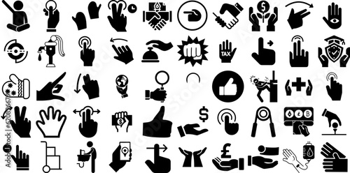 Massive Collection Of Hand Icons Pack Hand-Drawn Solid Vector Signs Health  Silhouette  Drawn  Pointer Symbol For Computer And Mobile