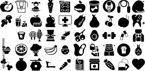 Big Set Of Healthy Icons Bundle Black Infographic Signs Symbol  Health  Apple  Icon Logotype Isolated On Transparent Background