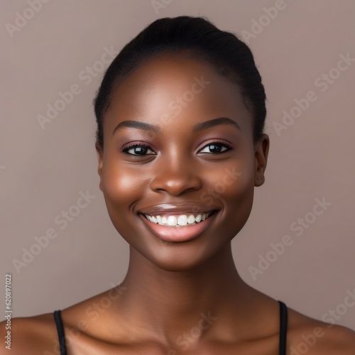 Portrait of a woman with beautiful well-groomed skin. Image generated by AI.