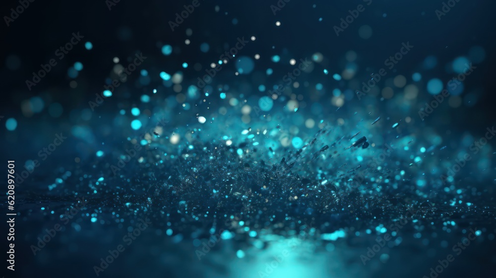Abstrakter Hintergrund, blau, silber, glitter, Partikel in Bewegung, Generative AI