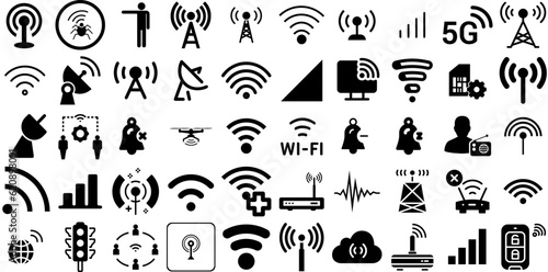 Huge Collection Of Signal Icons Collection Hand-Drawn Solid Design Symbol Web, Investment, Symbol, Icon Pictograph For Computer And Mobile