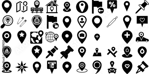 Massive Set Of Pin Icons Pack Black Simple Clip Art Symbol, Circus, Pointer, Icon Doodle For Apps And Websites