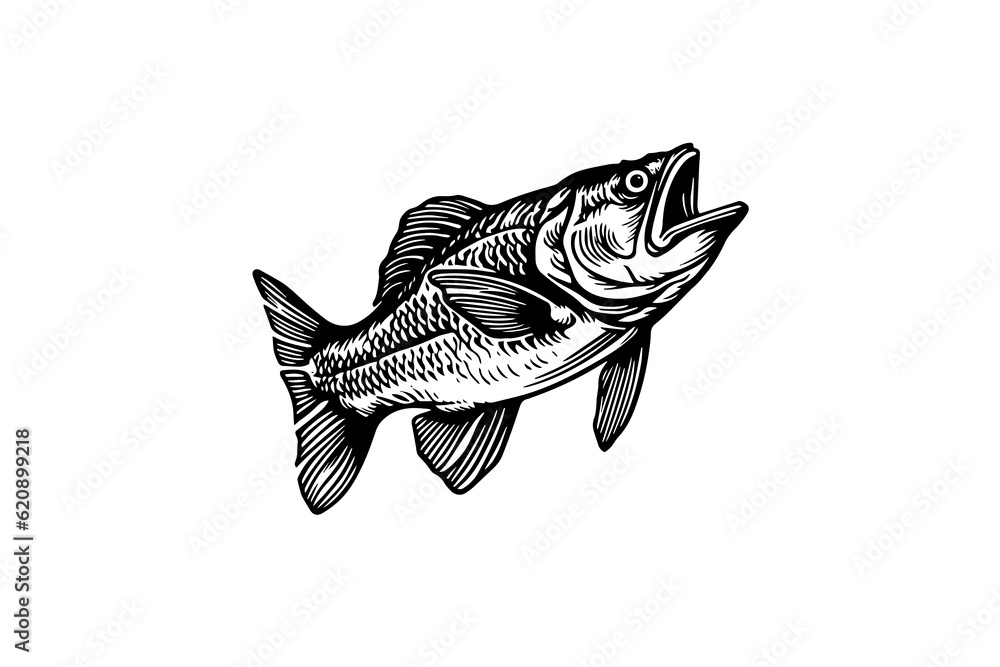 Pike hand drawn engraving fish isolated on white background. Vector sketch illustration. Pike hand drawn engraving fish isolated on white background. Vector sketch illustration.