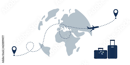 travel around the world with airplane fly adventure and suitcase vector illustration EPS10