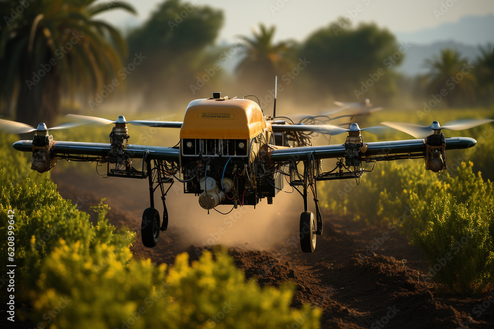 Drohne in der Landwirtschaftlichen Fläche als Überwachung und Versorgung, ai generativ