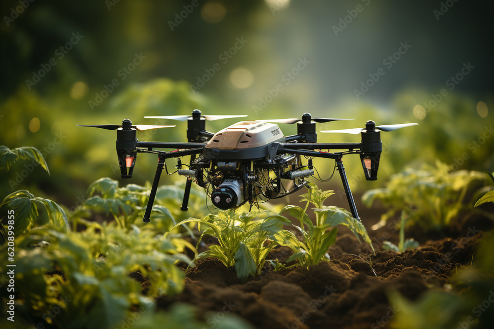 Drohne in der Landwirtschaftlichen Fläche als Überwachung und Versorgung, ai generativ