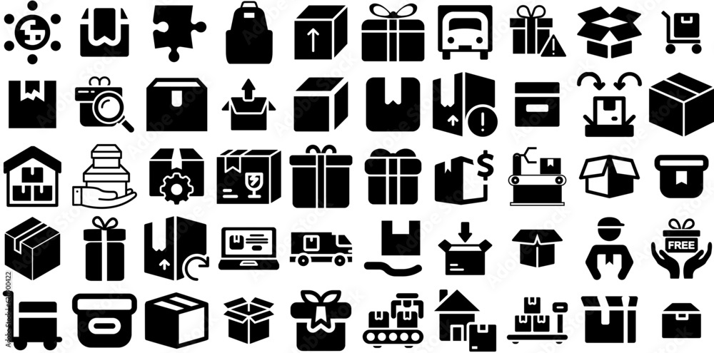 Mega Set Of Package Icons Set Hand-Drawn Solid Concept Pictograms Optimization, Icon, Distribution, Mark Pictograms Vector Illustration