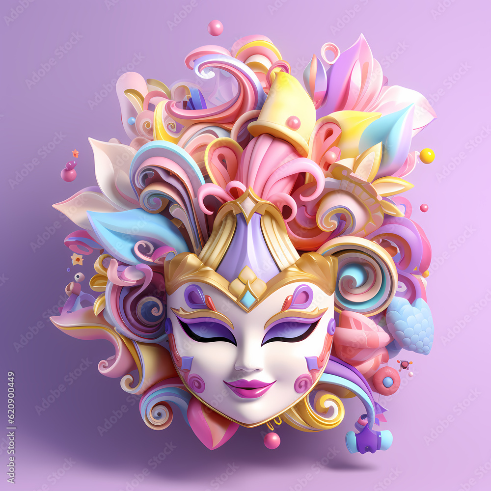 Carnival mask cute cartoon illustration with adorable expression isolated