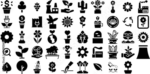 Massive Collection Of Plant Icons Bundle Hand-Drawn Isolated Drawing Pictograms Set, Sweet, Contamination, Global Glyphs Vector Illustration