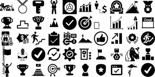 Big Set Of Success Icons Pack Hand-Drawn Linear Infographic Pictogram Partnership, Way, Team, Icon Clip Art Vector Illustration