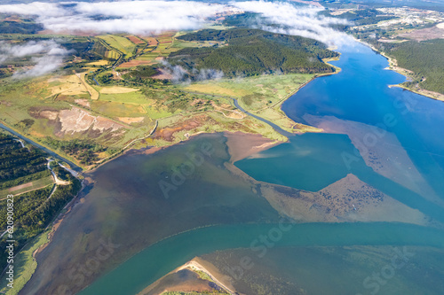 Aerial view above the Foz do Arelho lagoon and beaches in Portugal photo