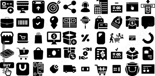 Big Collection Of Commerce Icons Pack Linear Concept Clip Art Icon, Savings, Commercial, Business Logotype Vector Illustration