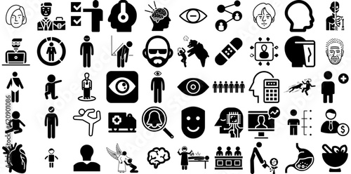 Massive Collection Of Human Icons Collection Hand-Drawn Solid Modern Silhouette Incorrect  Parity  Health  Silhouette Pictograms Isolated On White Background