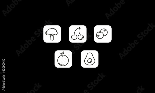Fruits icons white and black bg