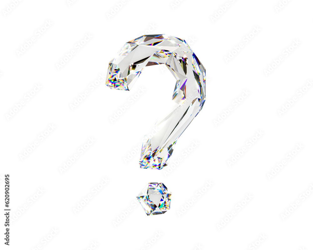 Fototapeta premium Symbols made of natural transparent diamond-like material. 3d illustration of glass alphabet isolated on white background