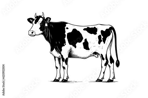 Alpine cow vector hand drawn engraving style illustration