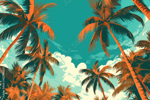 tropical palm trees landscape illustration Generative AI