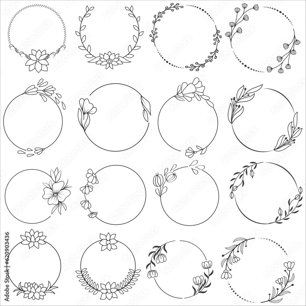 Floral wreaths, big set of floral round frames vector illustration. Perfect for invitations, greeting cards, quotes, blogs, Wedding Frames, posters and more Floral wreaths, big set of floral round frames vector illustration. Perfect for invitations, greeting cards, quotes, blogs, Wedding Frames, posters and more
