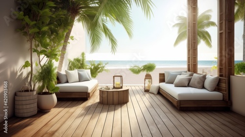tropical resort decorating in natural color scheme interior design living room cosy home design,image ai generate © VERTEX SPACE