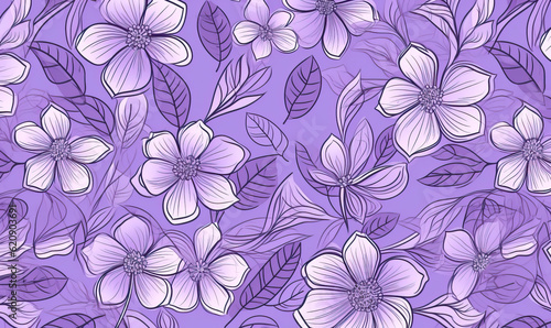 White Floral Pattern on Pale Purple Background. Created using generative AI tools