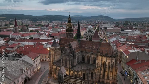 Wallpaper Mural Top view on Kosice's main street during   sunset sunrise in an old town, a historic part of Kosice, Slovakia;  Torontodigital.ca