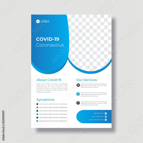 Blue color medical flyer design vector template.