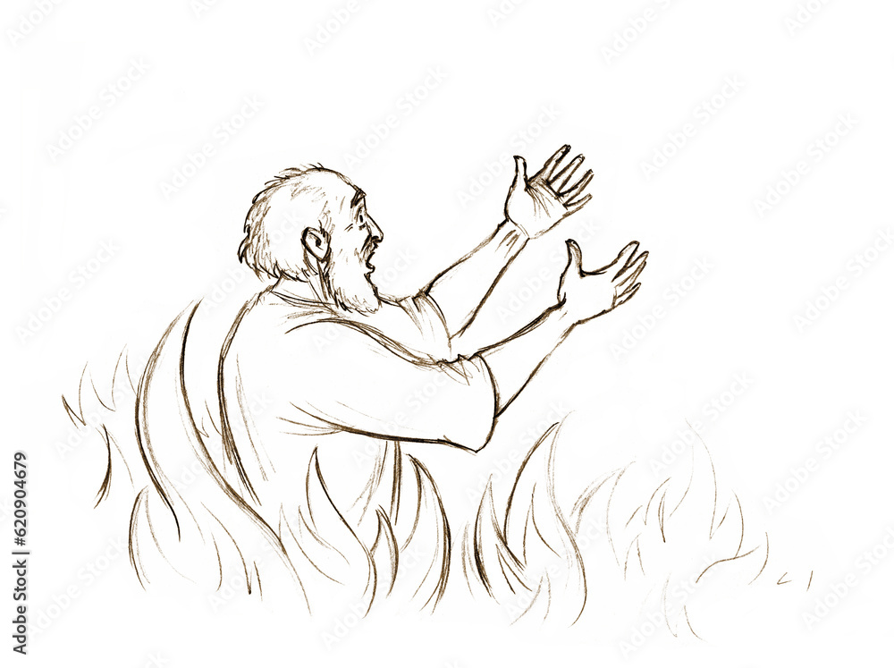 Fototapeta premium Pencil drawing. Bible story. The rich man in hell