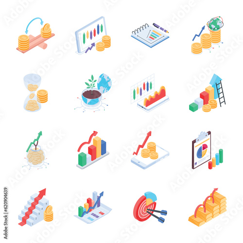 Set of Financial Infographics Isometric Icons 


