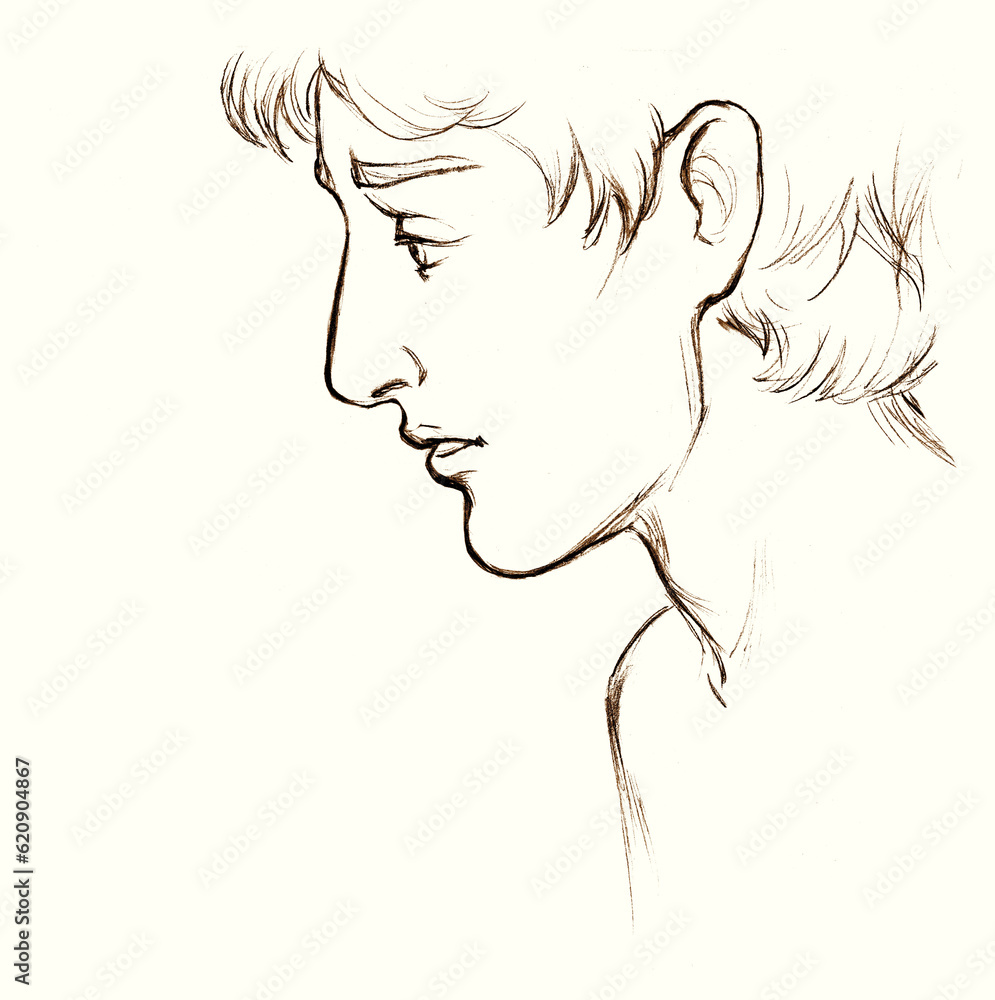 Pencil drawing. Adam face profile