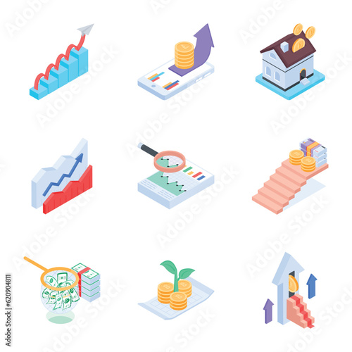 Bundle of Investment Growth Isometric Icons 

