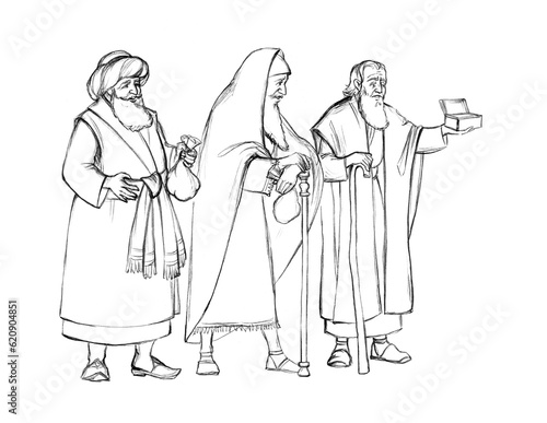 Slika na platnu Pencil drawing. Wise men brought gifts to Jesus