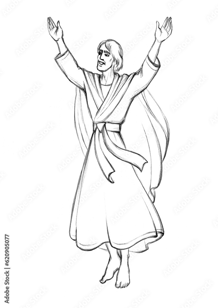 Fototapeta premium Jesus ascends to heaven. Pencil drawing