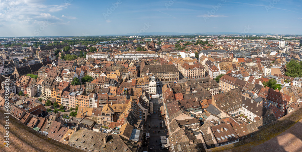 Strasbourg, France - 06 26 2023: Strasbourg cathedral: View of the city from the roof of the cathedral.