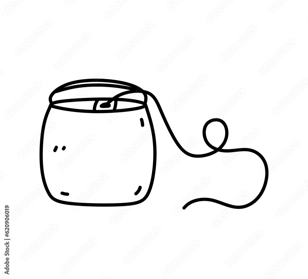 Dental floss isolated on white background. Oral hygiene tool. Vector hand-drawn illustration in doodle style. Perfect for logo, various designs. Dental floss isolated on white background. Oral hygiene tool. Vector hand-drawn illustration in doodle style. Perfect for logo, various designs.