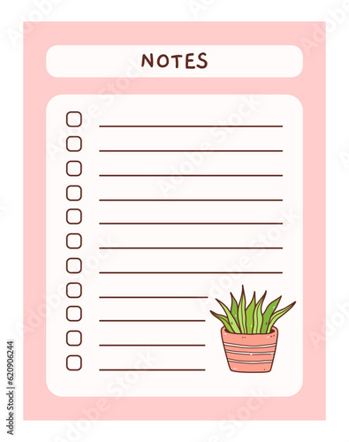 Cute to do list template with floral element. Funny design of daily planner, schedule or checklist. Perfect for planning, memo, notes and self-organization. Vector hand-drawn illustration.