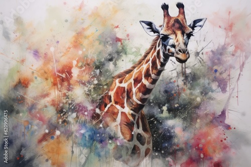 fluidity and unpredictability of watercolors by creating a dynamic and energetic Giraffe print. bold brushstrokes and splashes of color to depict the Giraffe movement and power