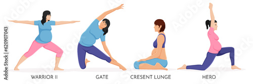 Illustration of pregnant women doing yoga pose exercises